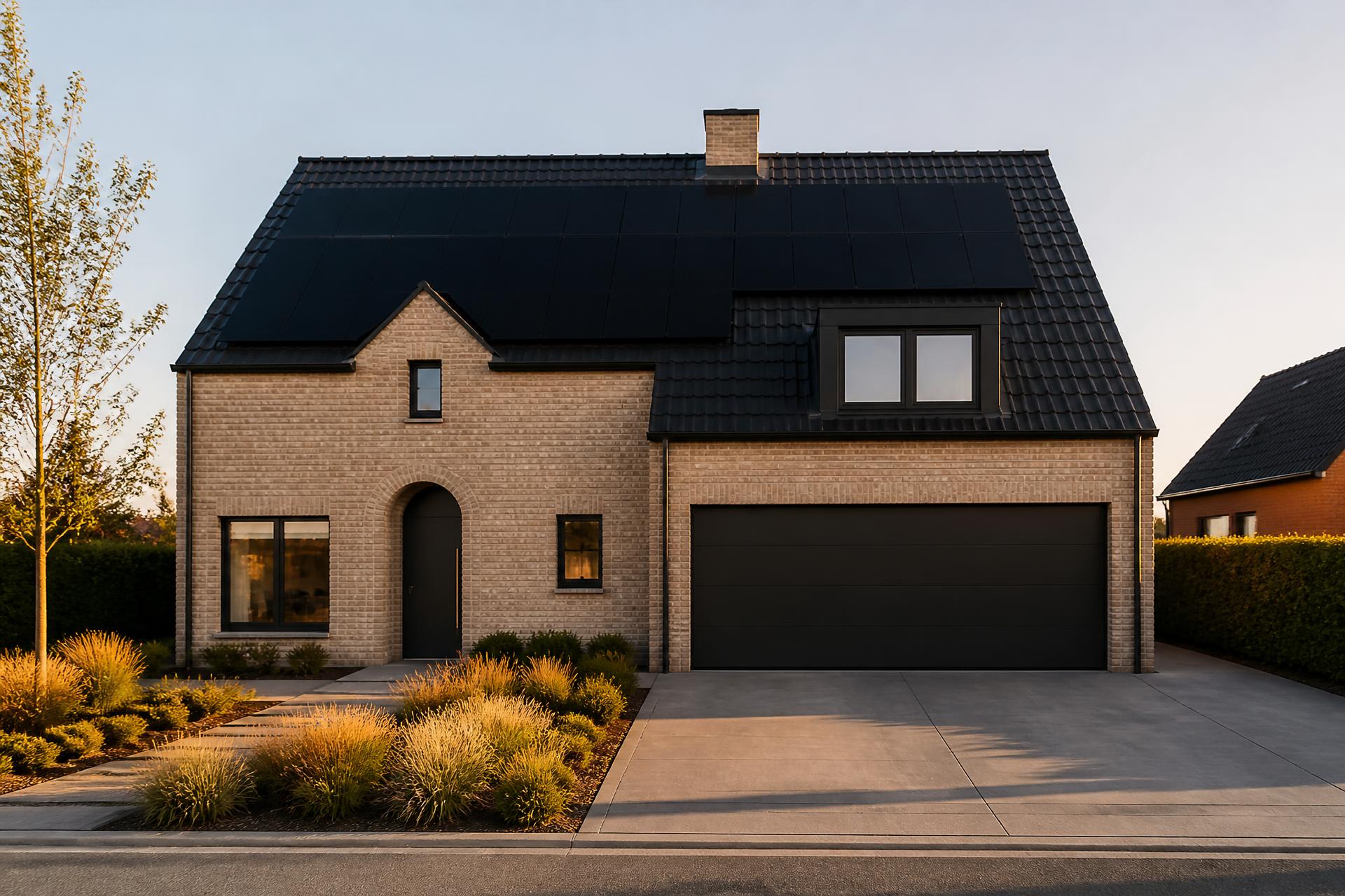 Moderne woning met zonnepanelen op het dak
